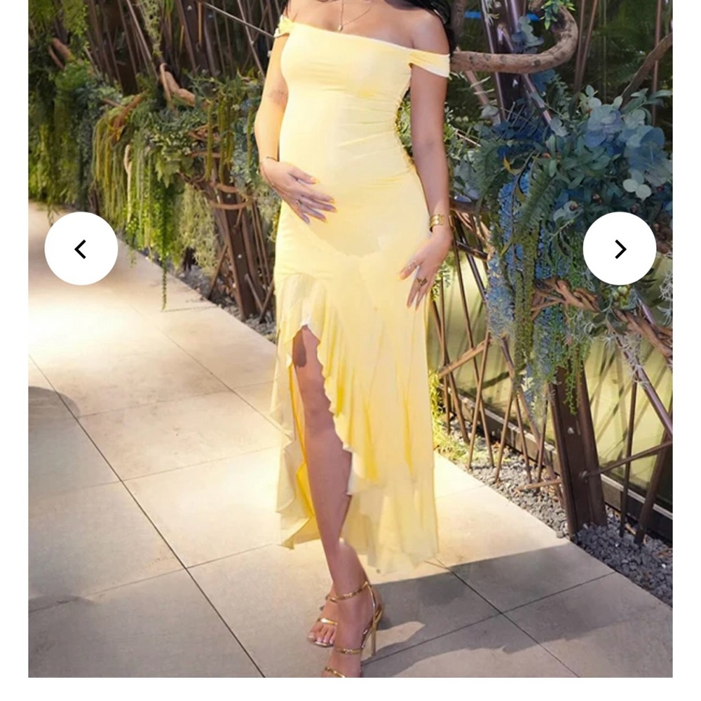 Elegant Yellow Off-Shoulder Dress Maternity